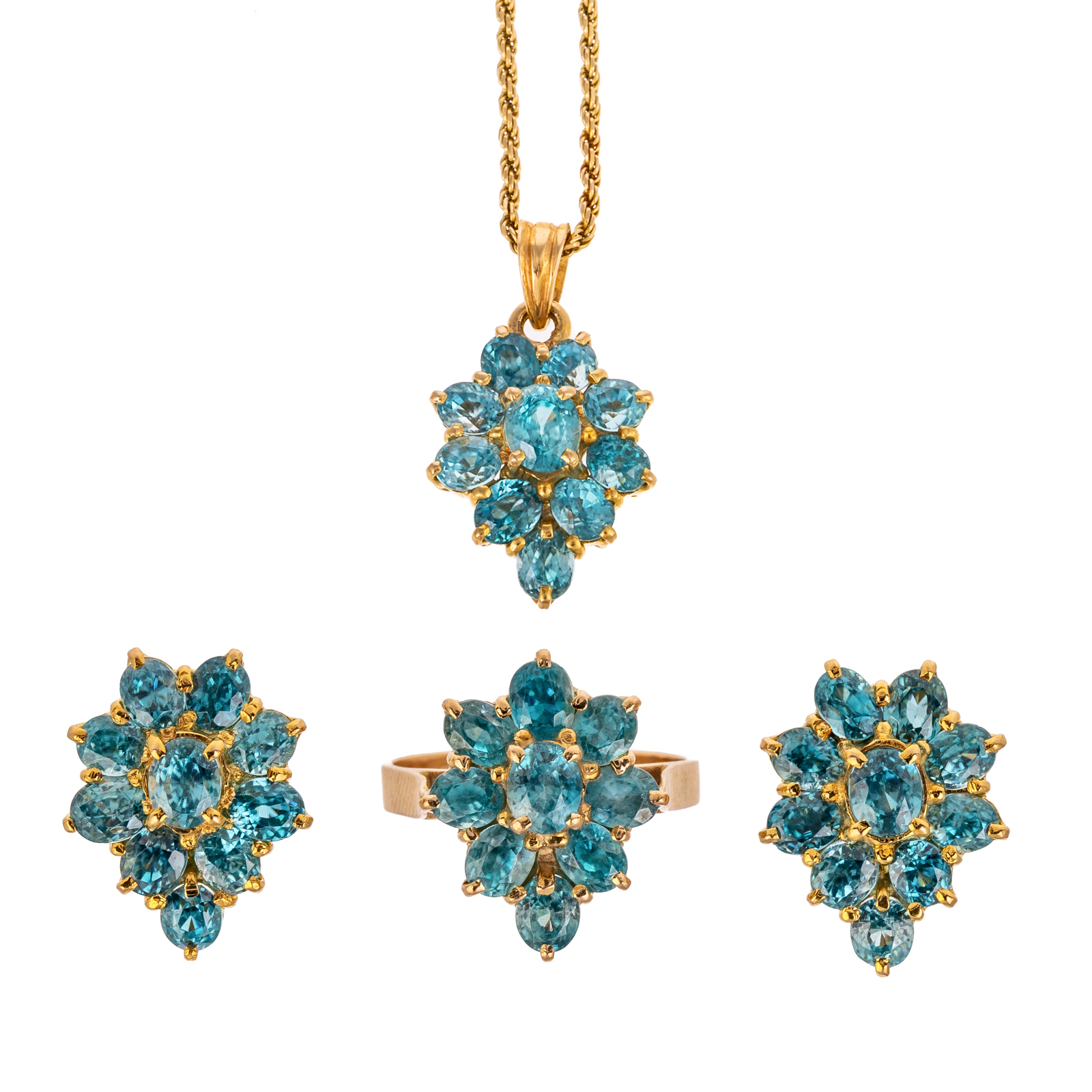 Appraisal: A MATCHING SUITE OF BLUE TOPAZ JEWELRY IN K K