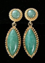 Appraisal: A Pair Of Yellow Gold Earrings With Green Gemstones A