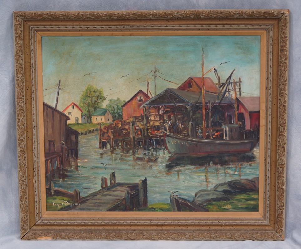 Appraisal: Elsie Brennan American th c o b Fishing Boats at