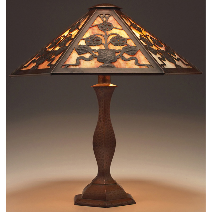 Appraisal: Nice Stickley Brothers lamp hammered copper base supporting a six-sided