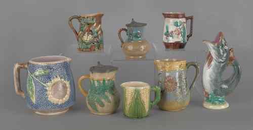 Appraisal: Eight majolica pitchers tallest - h