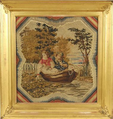 Appraisal: A Victorian needlework panel depicting figures in a boat with