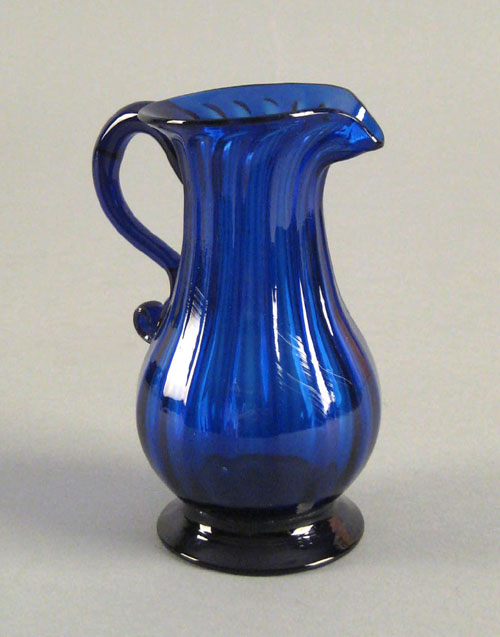 Appraisal: Stiegel type cobalt blown glass sixteen rib creamer late th