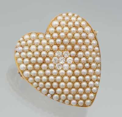 Appraisal: An Antique Seed Pearl and Diamond Heart Brooch by Krementz