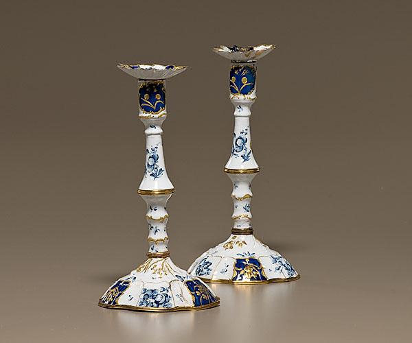 Appraisal: BATTERSEA ENAMEL ON COPPER CANDLESTICKS English late th-early th century