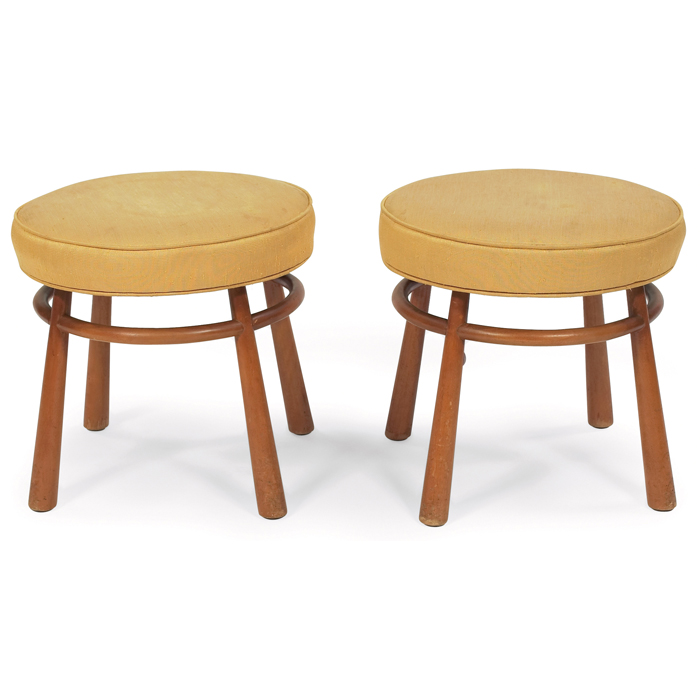 Appraisal: T H Robsjohn-Gibbings stools pair by Widdicomb bleached walnut frames