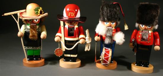 Appraisal: Four Steinbach nutcrackers - Fireman farmer drummer guard Germany Carved