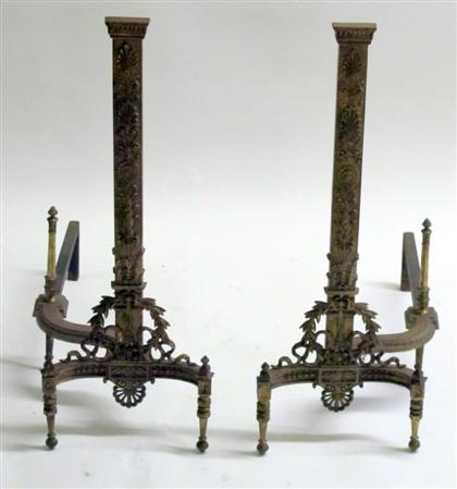 Appraisal: Pair of Neoclassical style brass andirons th century