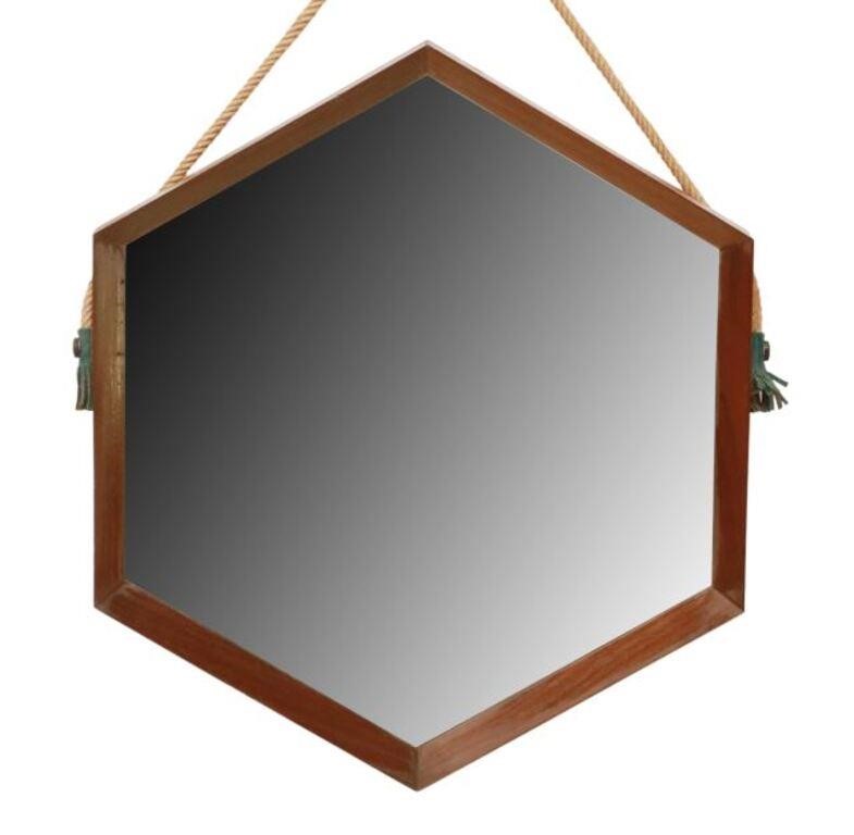 Appraisal: Mid-century modern hexagonal mirror c s teak frame flat mirror