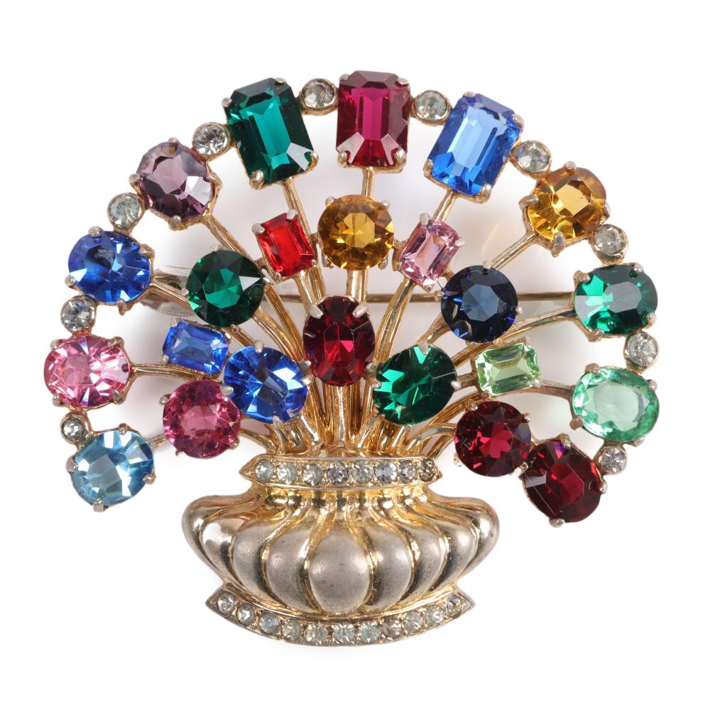 Appraisal: EISENBERG ORIGINAL STERLING VERMEIL JEWEL BOUQUET BROOCH WITH MULTI-COLOR CRYSTALS