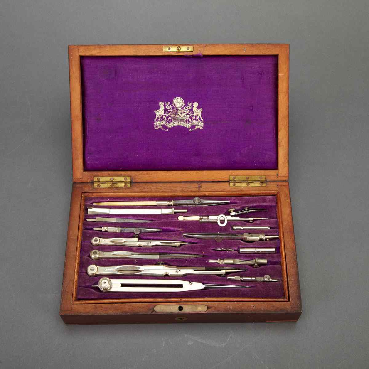 Appraisal: French Rosewood Cased Drafting Set mid th century the hinged