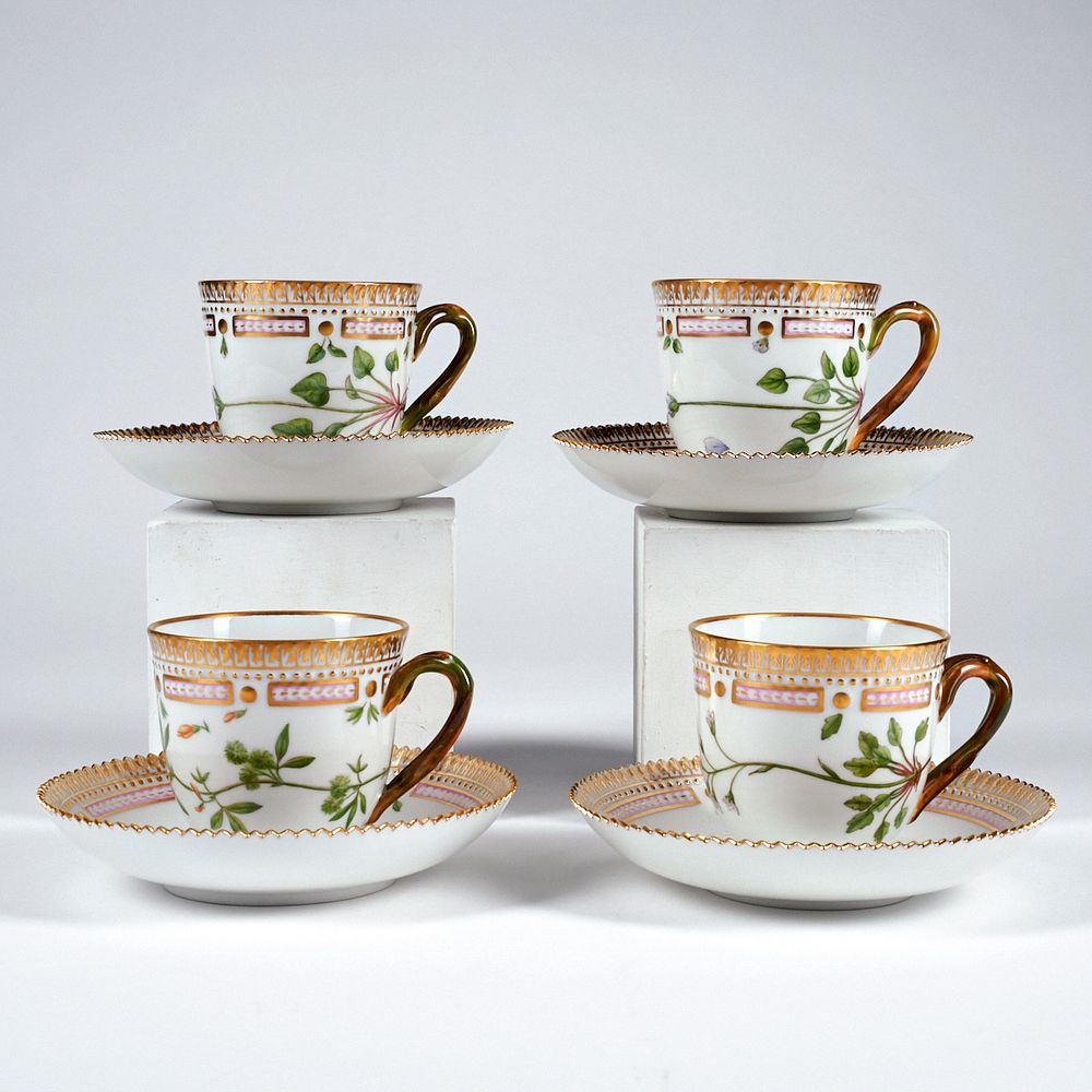 Appraisal: Set of Flora Danica Saucers Teacups Royal Copenhagen Denmark Set