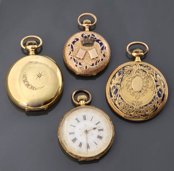 Appraisal: A collection of gold pocket watches Comprising a -jewel Waltham