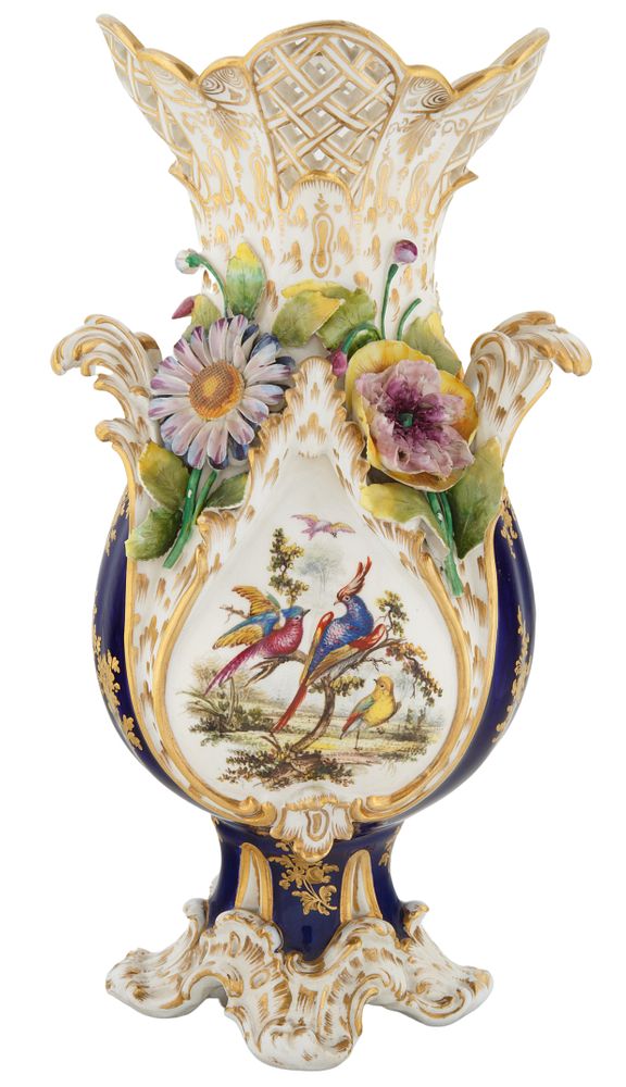 Appraisal: MEISSEN-STYLE PORCELAIN RELIEF VASE MEISSEN-STYLE PORCELAIN RELIEF VASE of amphora