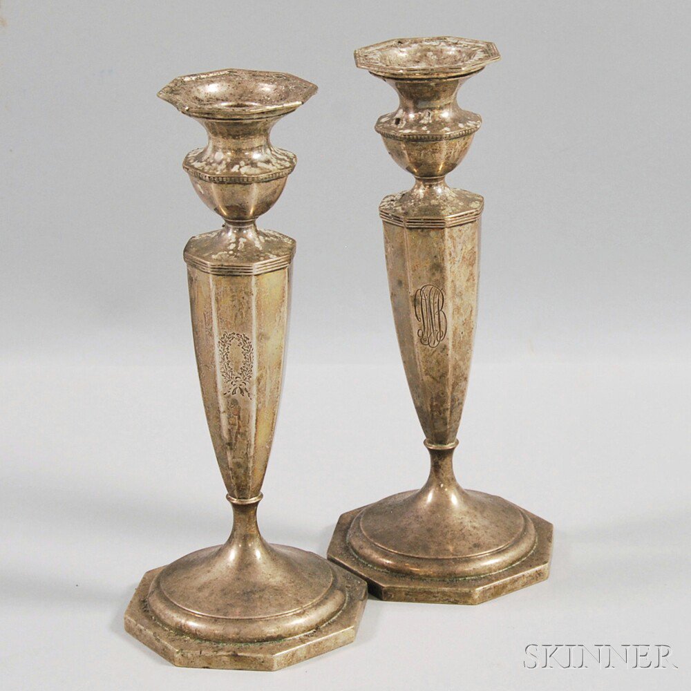 Appraisal: Pair of Sterling Silver Candlesticks th th century J E