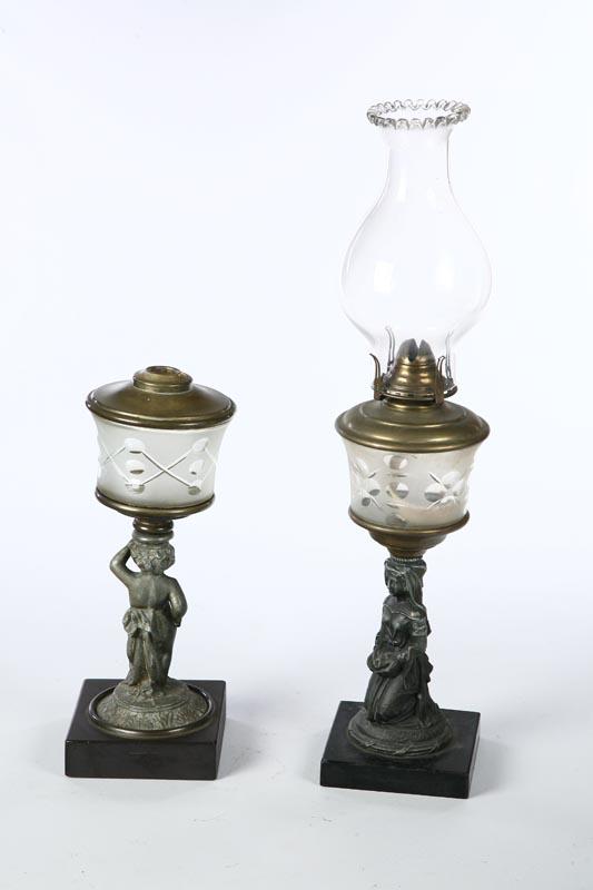 Appraisal: TWO OIL LAMPS American probably Sandwich mid- th century Frosted