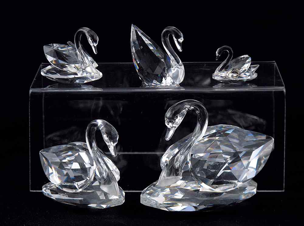 Appraisal: SWAROVSKI CRYSTAL SWAN FIGURINES To include LARGE SWAN Max Schreck