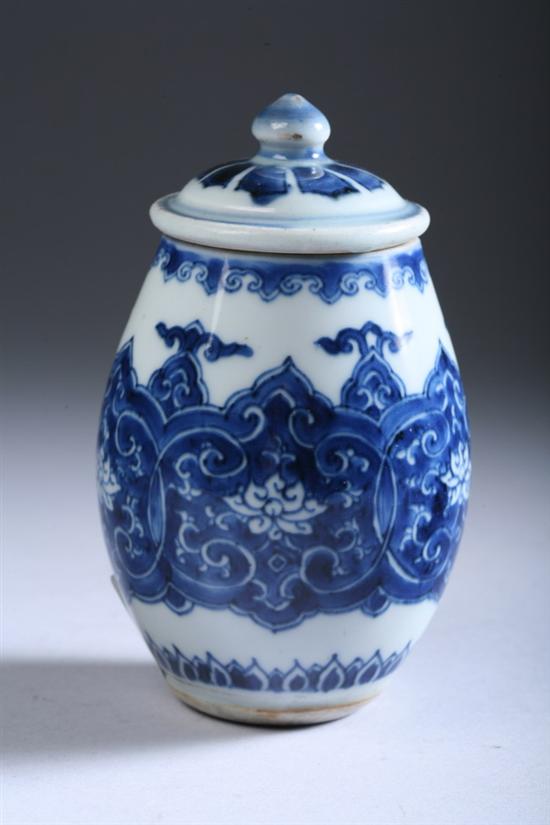 Appraisal: CHINESE BLUE AND WHITE PORCELAIN JAR AND COVER Jiajing six-character