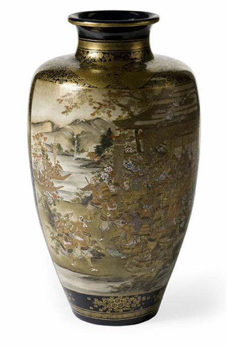 Appraisal: A massive Japanese satsuma vase Probably by Kinkozan ovoid form