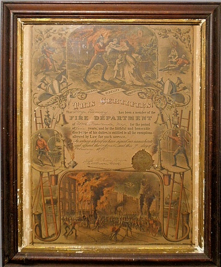 Appraisal: - Currier Ives printed fire department certificate of five years