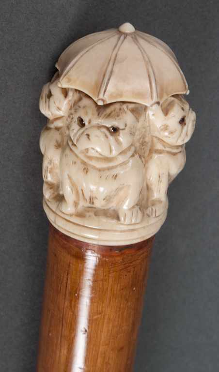 Appraisal: Victorian carved ivory and maple walking stick th century head