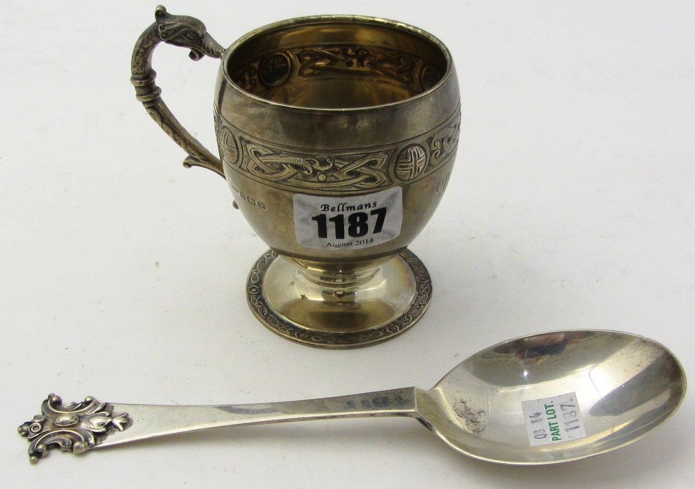 Appraisal: A silver christening mug of ovoid form decorated with a