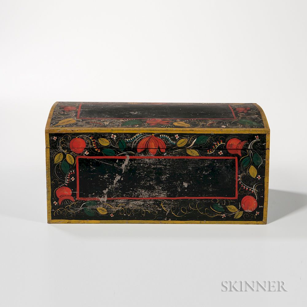 Appraisal: Paint-decorated Dome-top Box Paint-decorated Dome-top Box probably Massachusetts early th