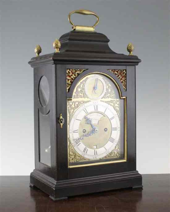 Appraisal: A George III ebonised repeating bracket clock with arched brass