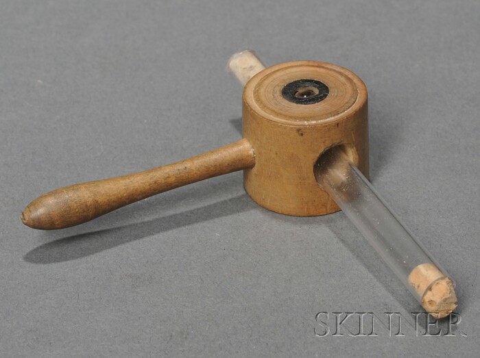 Appraisal: Wooden Simple Microscope mid- th century turned wooden handle spherical