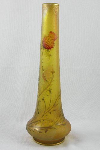 Appraisal: DAUM NANCY CAMEO GLASS VASE in thistle pattern The gold