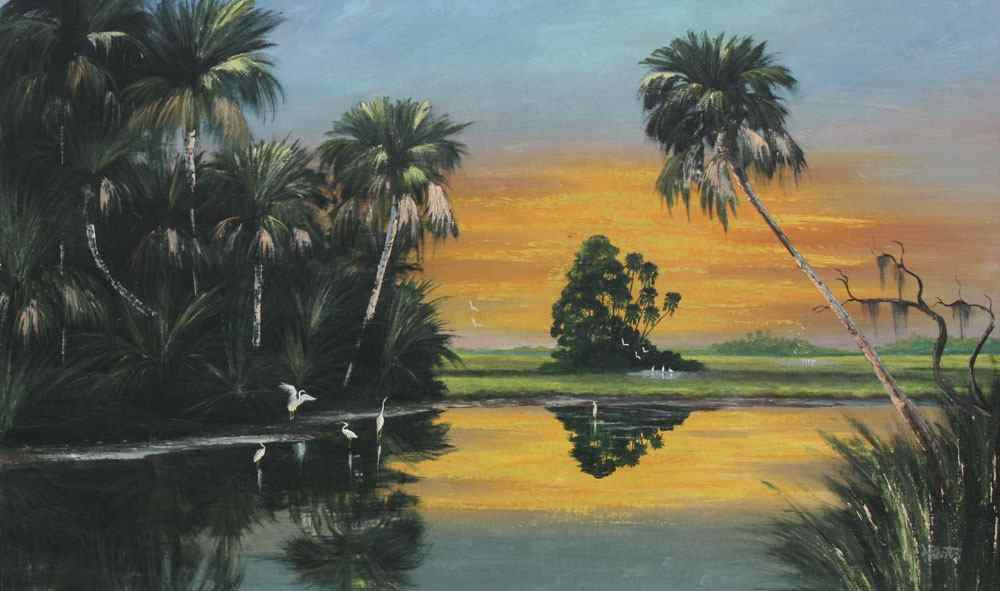 Appraisal: ROBERTS Livingston American th century Florida Highwaymen Sunrise River Landscape