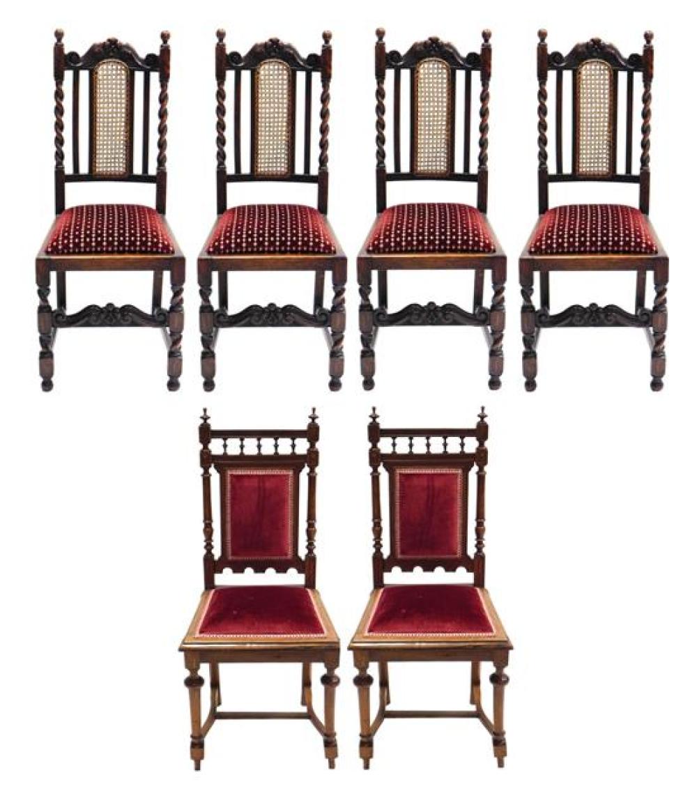 Appraisal: Six Baroque Jacobean style carved side chairs with red upholstery