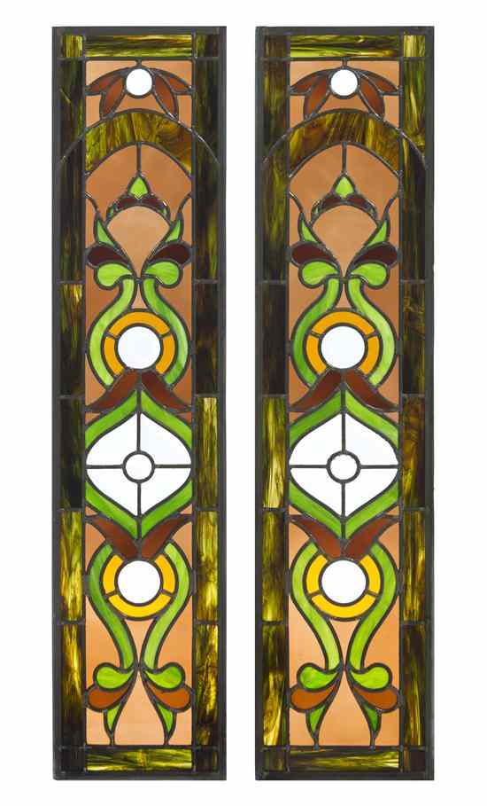 Appraisal: A Pair of American Leaded Glass Windows of rectangular form