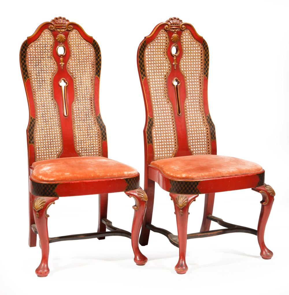 Appraisal: Pair of William and Mary-Style Red Lacquer and Parcel Gilt