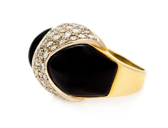 Appraisal: Sale Lot An Karat Yellow Gold Onyx and Diamond Ring