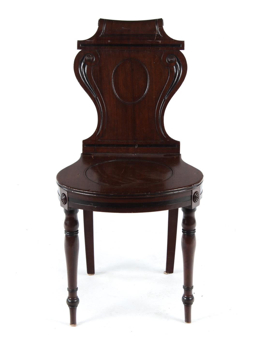 Appraisal: Victorian mahogany hall chair late th century solid back with