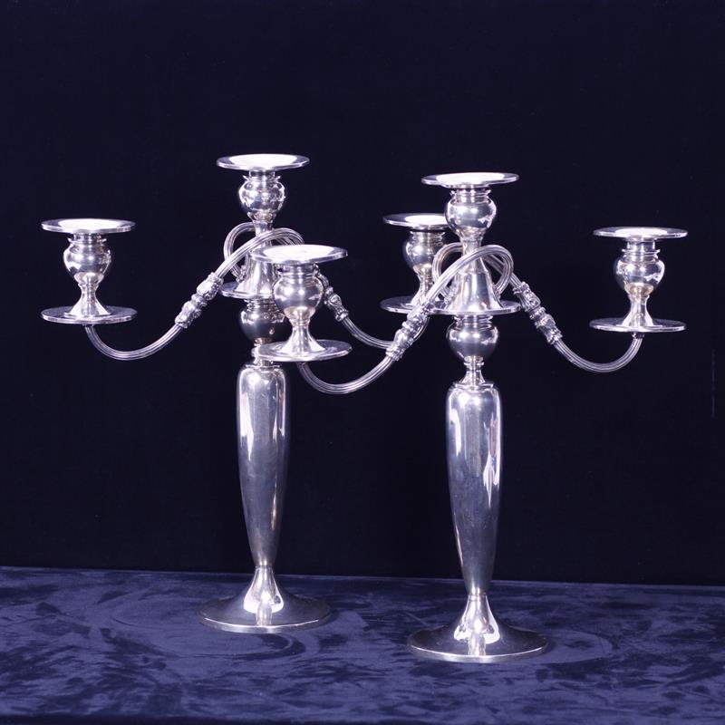 Appraisal: Pair Reed Barton sterling silver light candelabra Cement reinforced H