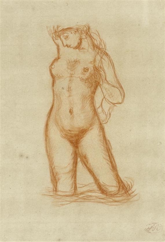 Appraisal: MAILLOL ARISTIDE Banyuls-sur-Mer Female nude Red chalk on paper Monogram