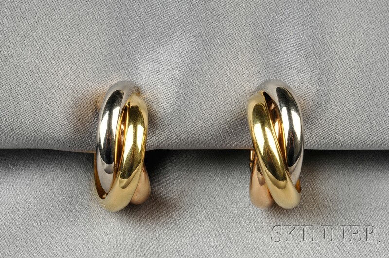 Appraisal: kt Tricolor Gold Trinity Earclips Cartier lg in signed