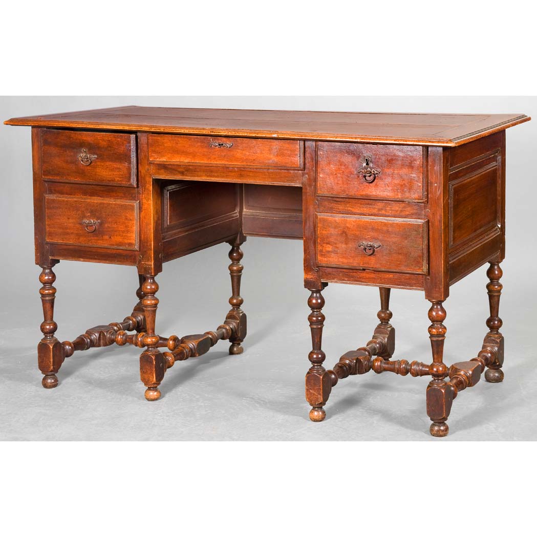 Appraisal: Provincial Baroque Style Walnut Desk The molded rectangular top above