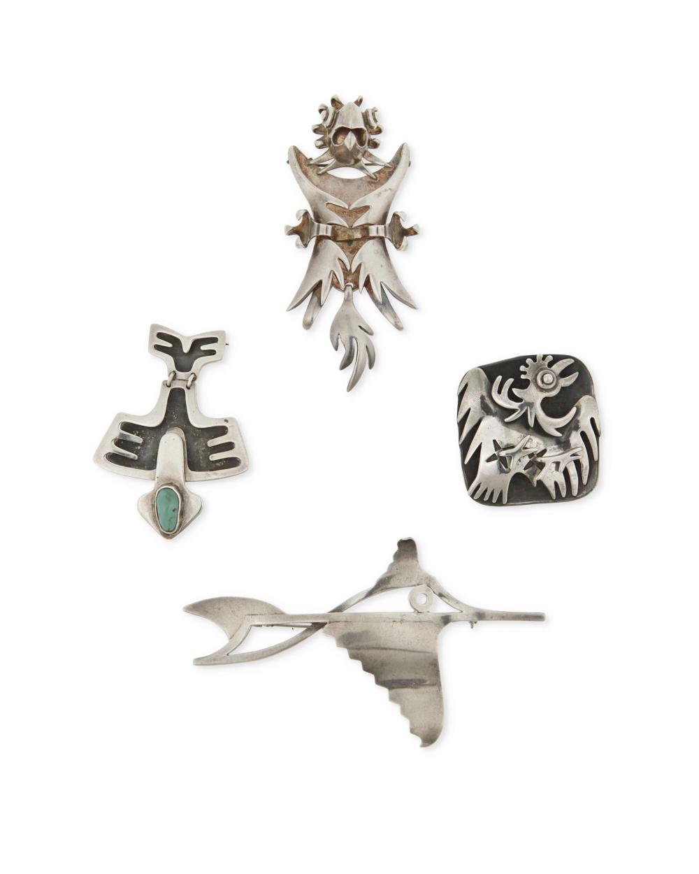 Appraisal: A group of Salvador Teran sterling brooch pendants Salvador Teran