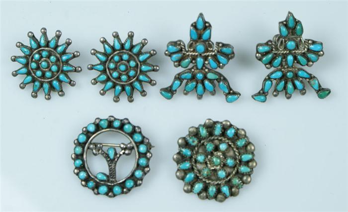 Appraisal: pr silver turquoise Native American earrings with similar circle pins