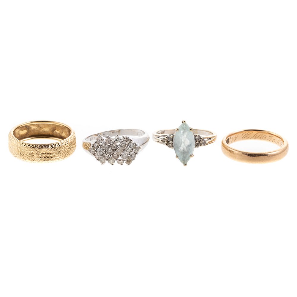 Appraisal: A Collection of Gold Diamond Blue Topaz Rings K white