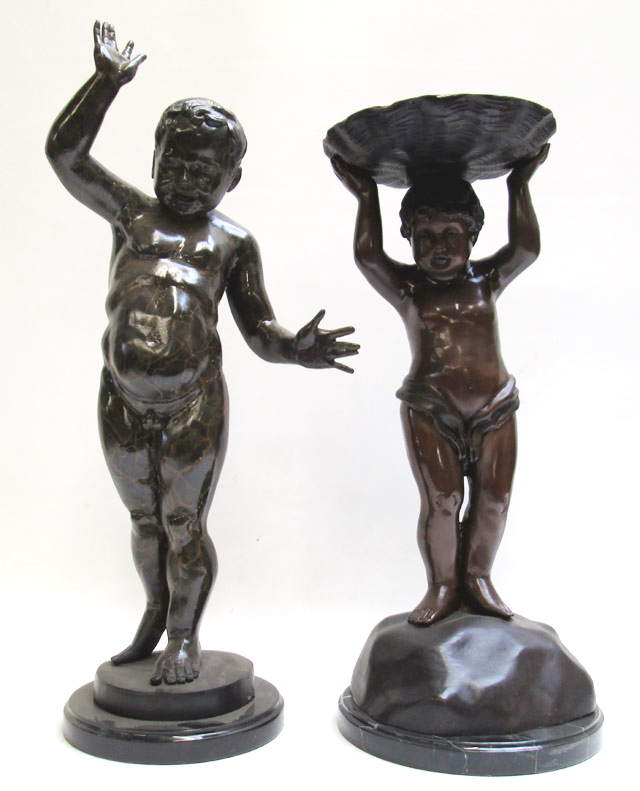 Appraisal: TWO BRONZE FIGURAL CHILD SCULPTURES the first a fountain with