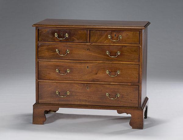 Appraisal: ENGLISH GEORGIAN FIVE-DRAWER CHEST ca - of figured walnut with