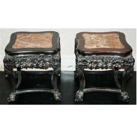 Appraisal: Pair of Chinese Hardwood Marble Inset Taborets Estimate -