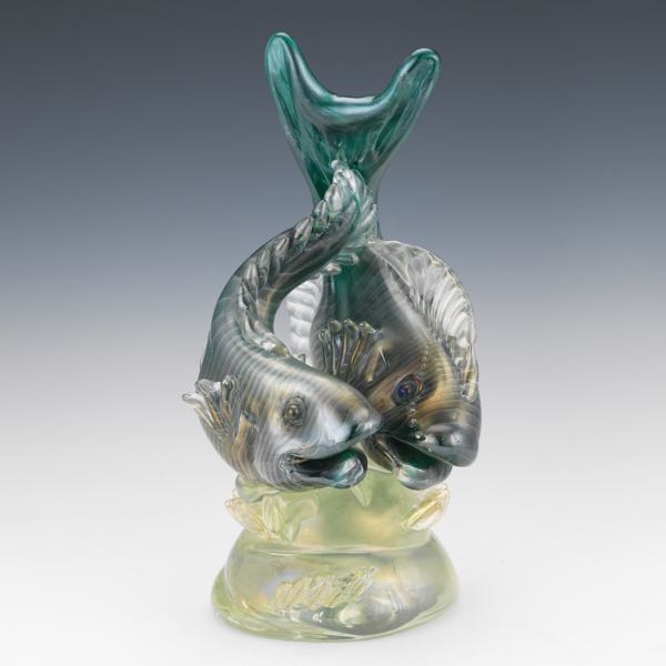 Appraisal: FLAVIO POLI MURANO GLASS FISH x Glass sculpture depicting two