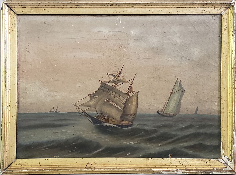 Appraisal: th Century Naive Maritime Oil on Canvas Painting th Century