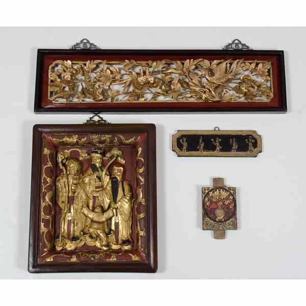 Appraisal: Chinese Carved Panels Plus Chinese Two carved decorative panels in