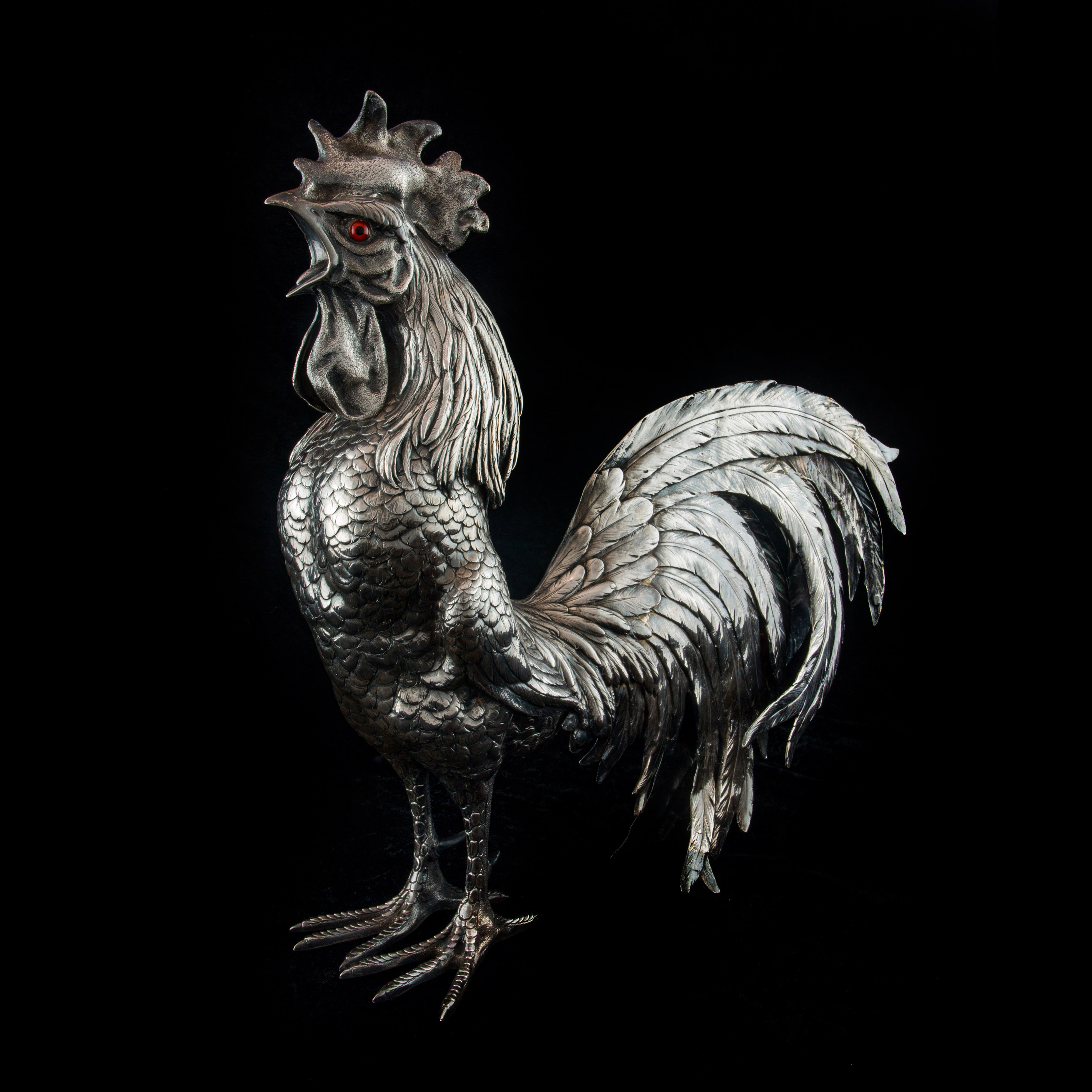 Appraisal: A ITALIAN SILVER FIGURE OF A ROOSTER An Italian silver